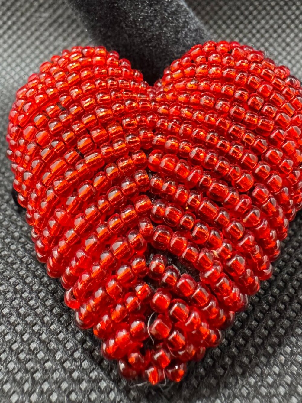 Vintage Red Seed Bead Heart Brooch